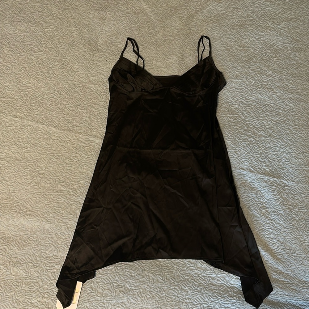 Commense mermaid satin strap short dress in black NEW WITH TAGS